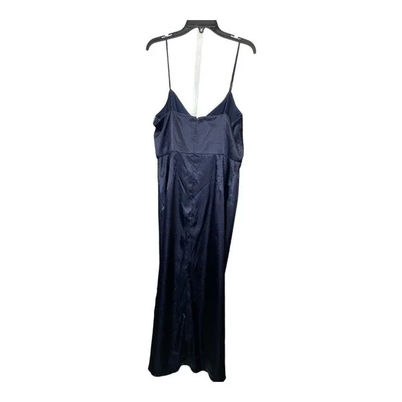 Nwt After Six Charmeuse Stretch Draped Midi Dress 10 Midnight Blue Satin Wrap - Picture 3 of 4
